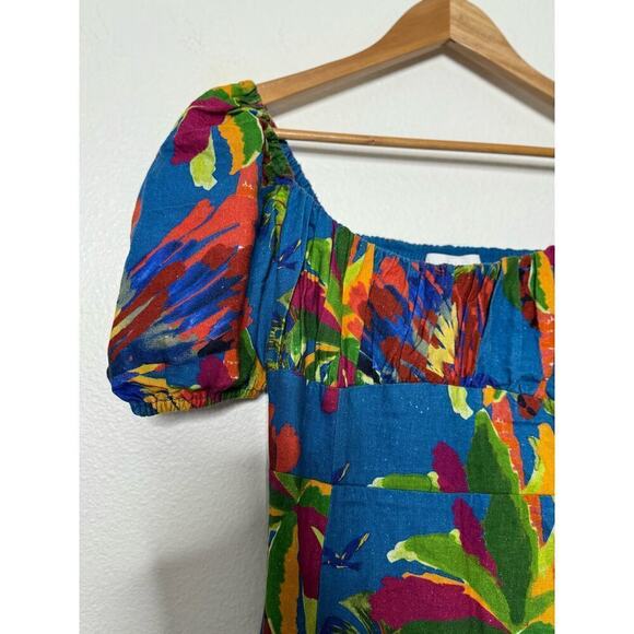 House‎ of Harlow Dress Tropical Milkmaid Summer Midi Maxi Blue Size S - Picture 4 of 12